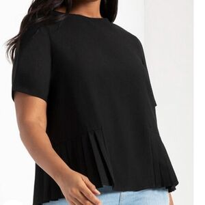 ELOQUII Womens Pleated Hem Top Crew Neck Blouse Top Career Neutral Black 22/XXL